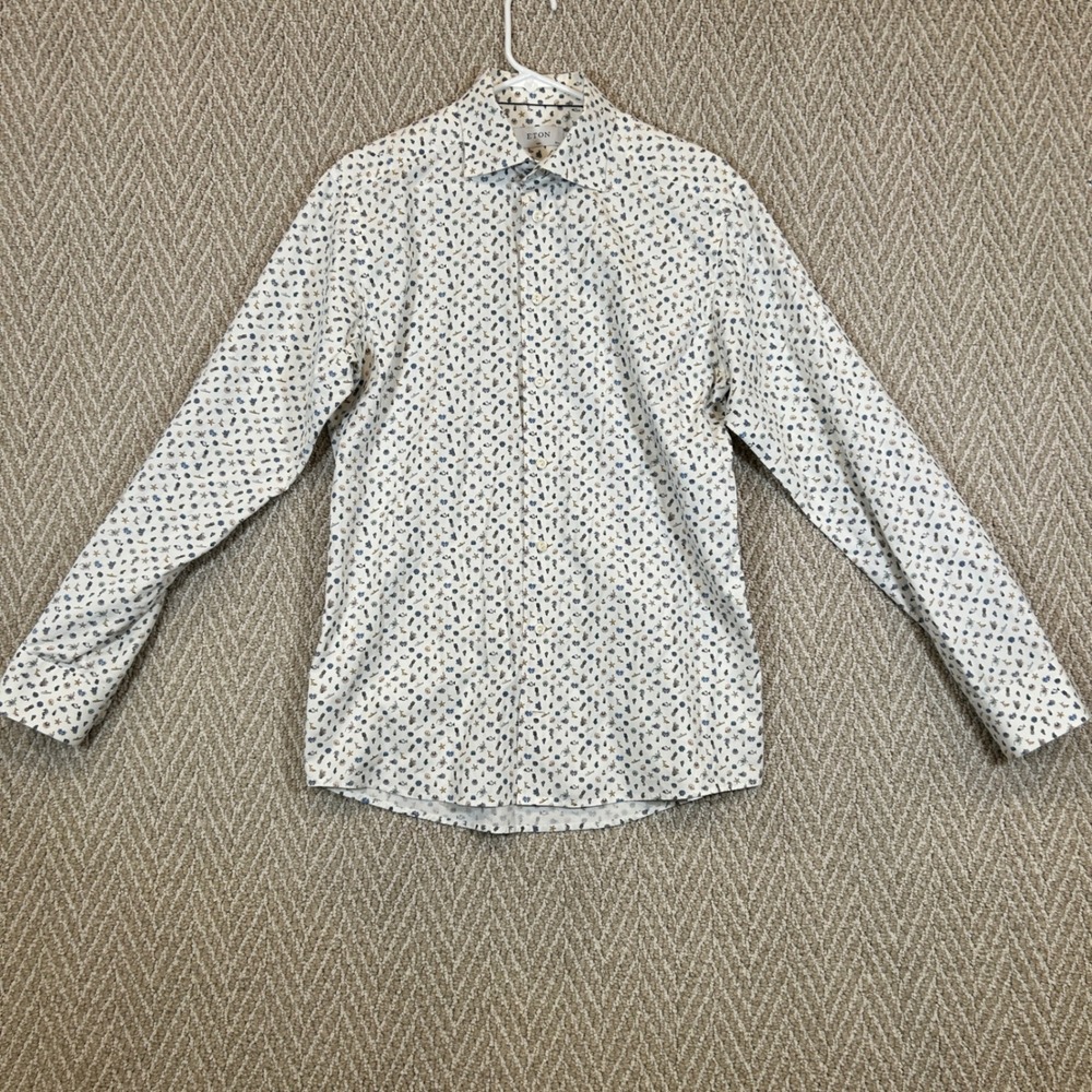 Eton Shirt Mens 15.5 39 White Slim Fit Nautical Sea Life LongSleeve Preppy